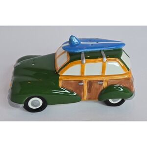 Vintage 1999 Clay Art Surfs Up Woody Wagon Salt And Pepper Shakers